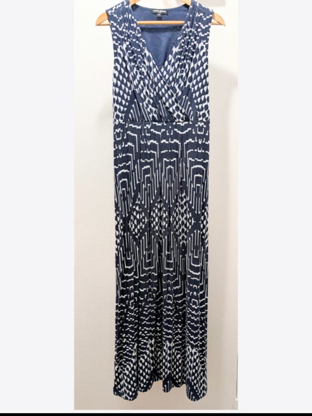 Mario Serrani Navy and White Geometric Print Maxi - Size L